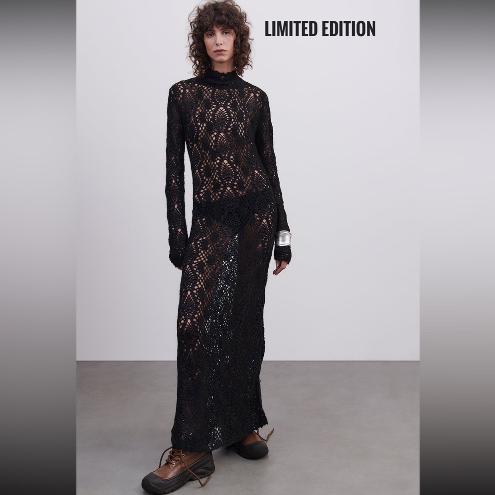 Zara long crocheted dress limited edition hand knit - Picture 3 of 13